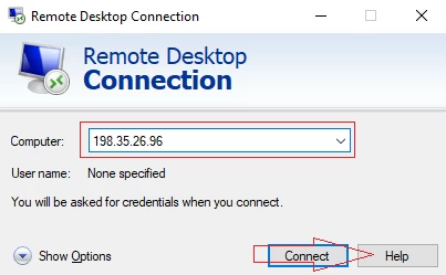 Nhập địa chỉ IP v&agrave; chọn Connect