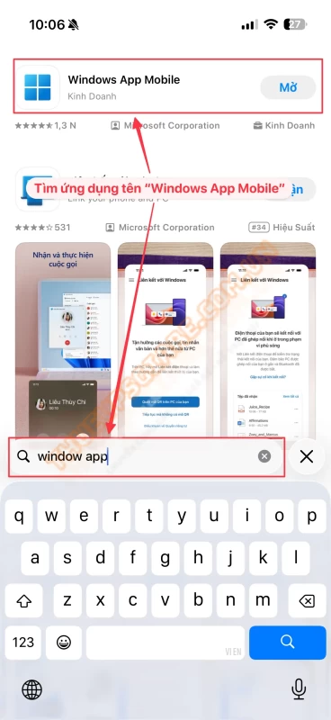 Tìm kiếm Windows App Mobile trên App Store iPhone