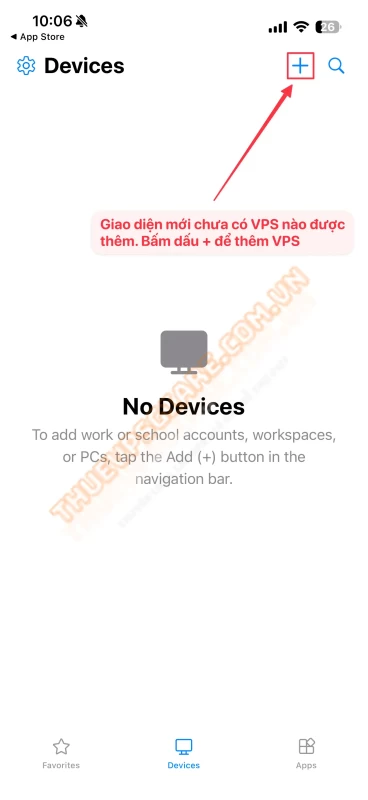 Màn hình Devices trong Windows App Mobile trên iPhone