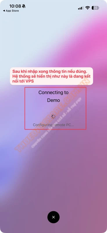 Đang kết nối tới VPS Windows trên iPhone