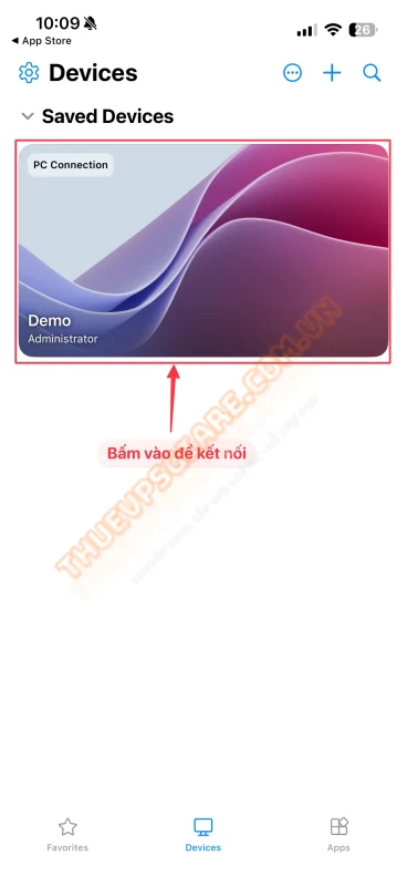 Danh sách Saved Devices trong Windows App Mobile sau khi thêm VPS